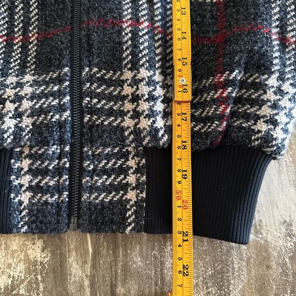 Express x Negin Mersalehi Brown Cream plaid cropped wool blend bomber jacket XS - Picture 5 of 6